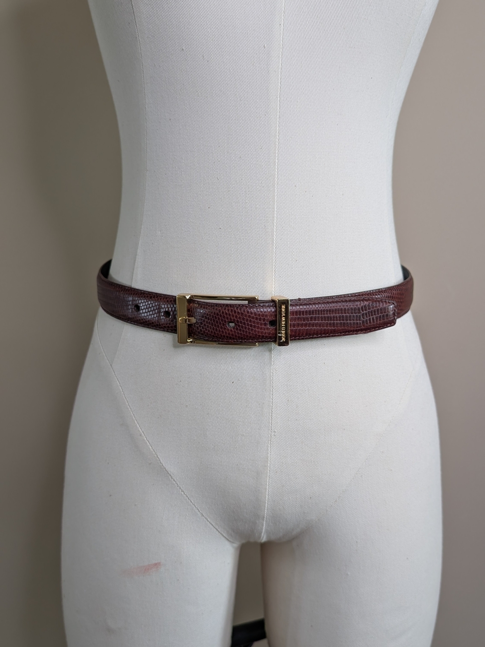 Quiet Luxury Vintage Jones New York Brown Lizard Embossed Leather Belt Gold